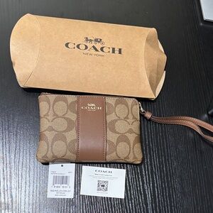 Coach Tan and Brown Signature Wristlet